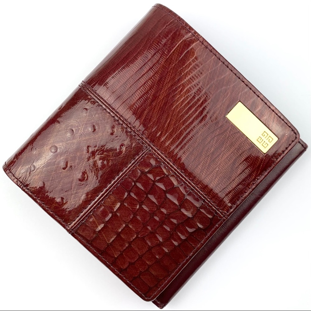 Givenchy Burgundy Patchwork Leather Wallet with Gold Logo Plaque